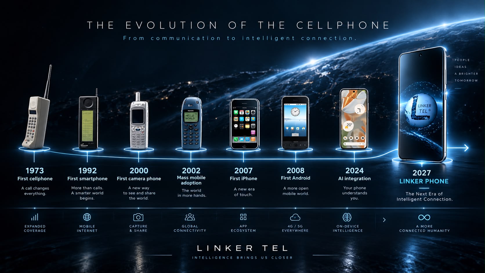 The evolution of the mobile device, from the first analog handset in 1973 through to autonomous edge computing platforms.