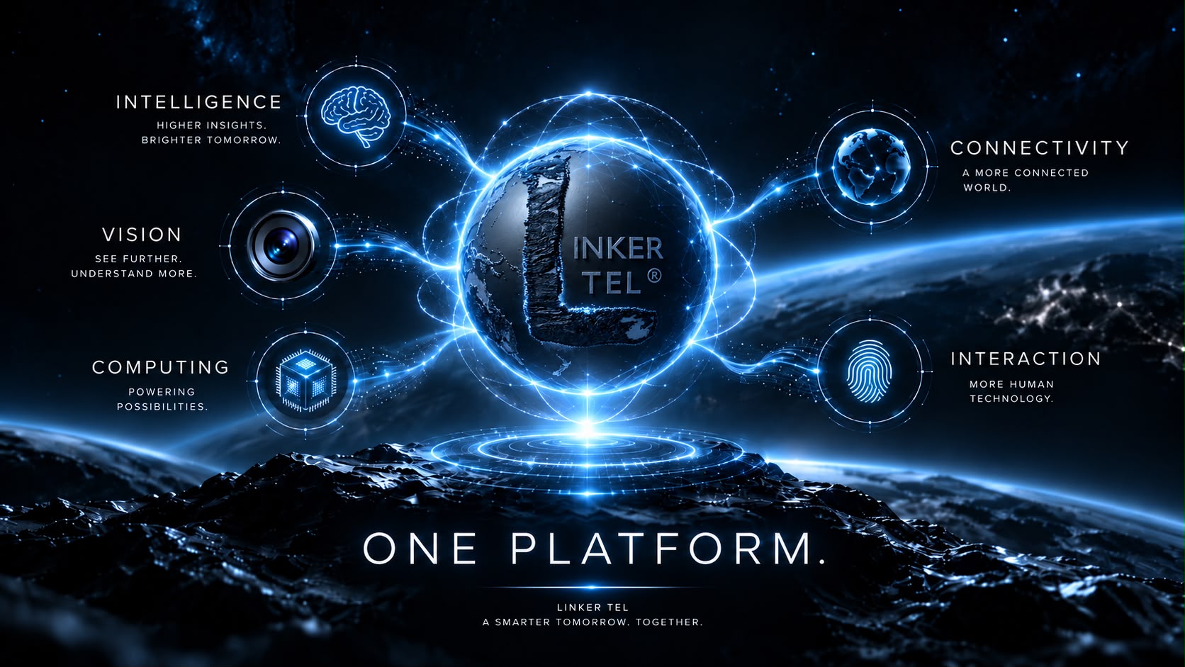 Linker Tel unified architecture: optical sensing, neural compute, connectivity, and power converging into a single hardware platform.